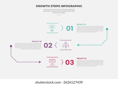 growth steps journey concept infographic outline style with 4 point template with creative stacked list with opposite direction for slide presentation vector