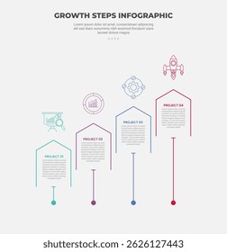 growth steps journey concept infographic outline style with 4 point template with open arrow box top direction for slide presentation vector