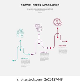 style de contour infographique concept de voyage avec template 3 points avec forme de tourbillon circulaire créative avec flèche dans le sens supérieur pour Image vectorielle de présentation de diapositives
