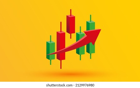 Growth stock diagram financial graph. candlestick with arrow up Trading stock or forex 3d icon vector illustration style