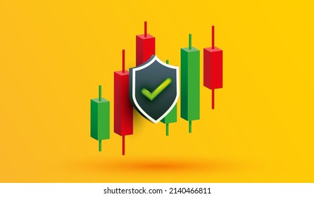 Growth stock diagram financial graph. candlestick with security icon trading stock or forex 3d icon vector illustration style