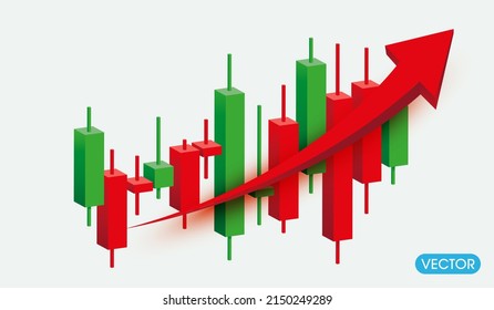 Growth stock diagram financial graph. candlestick with red arrow up Trading stock or forex 3d icon vector illustration style svg