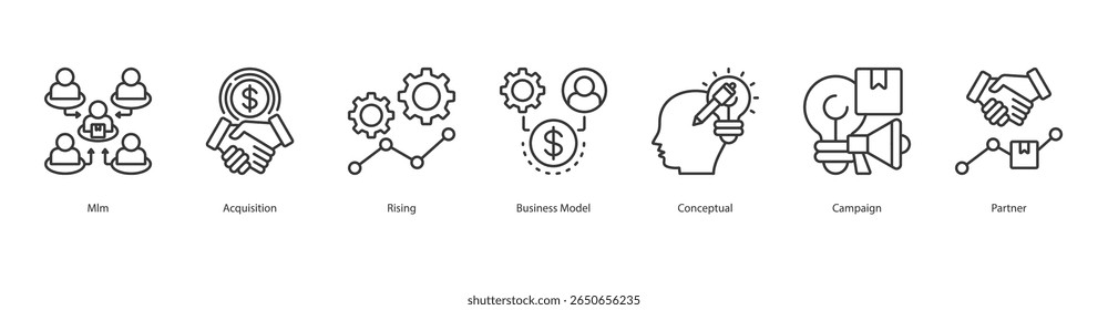 Growth Strategy icon set collection concept with icon of mlm, acquisition, rising, business model, conceptual, campaign, partner