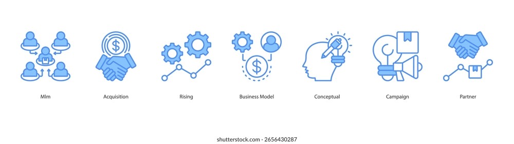 Growth Strategy icon set collection concept with icon of mlm, acquisition, rising, business model, conceptual, campaign, partner