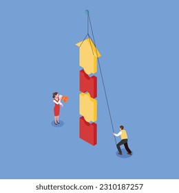 Growth strategy, solving problem to success in work, solution or growing business isometric 3d vector illustration concept for banner, website, illustration, landing page, flyer, etc.