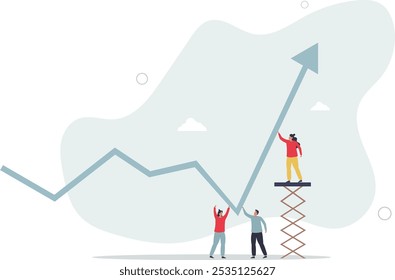 Growth strategy, team collaboration to grow business success, teamwork or partnership to develop or improve work efficiency concept,flat design with people.