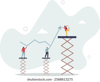 Growth strategy, team collaboration to grow business success, teamwork or partnership to develop or improve work efficiency concept,flat character life .