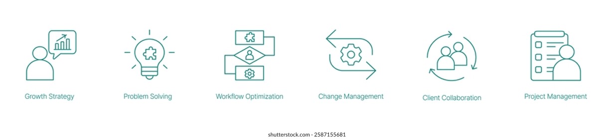 Growth Strategy Vector Icon Set for Business Optimization Problem Solving Workflow Optimization Change Management and Client Collaboration