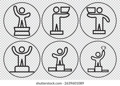 Growth, Success and Development Editable Stroke thin line icons. Icon includes Success, Growth, Progress, Checklist, Development, Focus. Stand top.Growth symbols collection. Vector illustration EPS 10