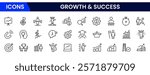 Growth and success line icons collection. Big UI icon set in a flat design. Thin outline icons pack. Vector illustration