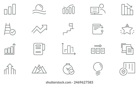 Growth and success line icons collection. Business, grow, achievement, aim, motivation outline icon pack. Thin outline icons vector