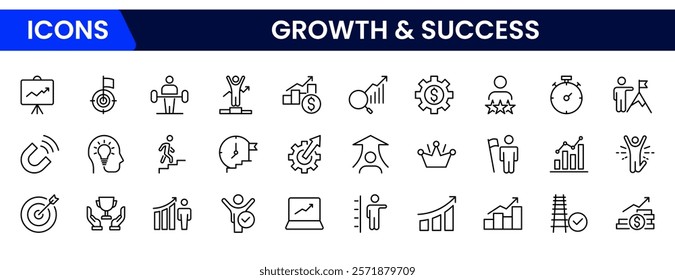 Growth and success line icons collection. Big UI icon set in a flat design. Thin outline icons pack. Vector illustration