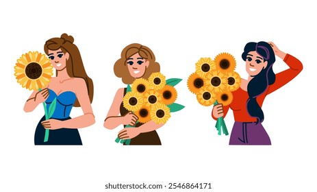 growth sunflower woman  vector.  vibrant elegance, grace empowerment, sunshine femininity growth sunflower woman character. people flat cartoon illustration