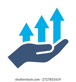 Icono de Asistencia de crecimiento diseño de Vector plano azul flechas de mano símbolo de éxito comercial aumentar ayuda progresar signo de elemento gráfico