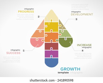 Growth symbol infographic template with puzzled jigsaw arrow