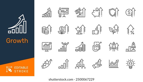 Growth thin line icons. Editable stroke. Pixel perfect.