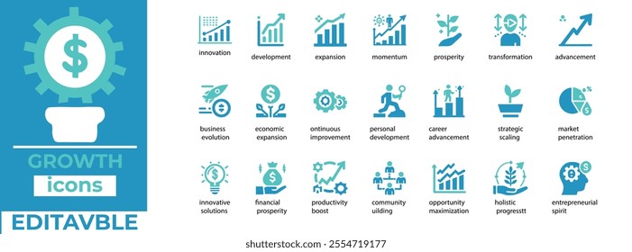 growth with this comprehensive icon set. Customizable, editable vector graphics for business, finance, marketing, and more. Perfect for presentations, reports, and websites

