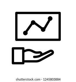 Growth transaction graph, hand showing data projection, icon vector illustration in outline or line style