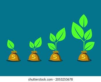 The growth of trees produced by money bags. financial growth ideas