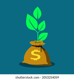 The growth of trees produced by money bags. financial growth ideas