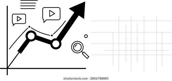 Growth trend analysis with feedback and insights linegraph upwardtrend playbuttons magnifyingglass