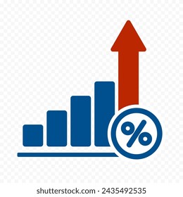 Gráfico de barras de tendencia de crecimiento con signo de porcentaje y flecha hacia arriba, concepto de éxito. Ilustración vectorial.