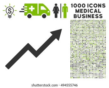 Growth Trend Chart icon with 1000 medical business eco green and gray vector pictograms. Design style is flat bicolor symbols, white background.
