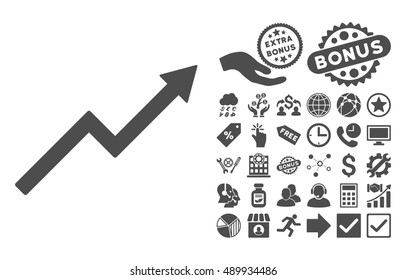 Growth Trend Chart icon with bonus elements. Vector illustration style is flat iconic symbols, gray color, white background.