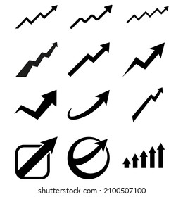 Juego de vectores de iconos de Gráfico de tendencias de crecimiento. Colección de signos de ilustración de gráfico de beneficio. símbolo de flecha arriba o logotipo.