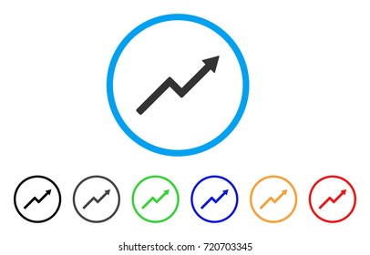Growth Trend Chart rounded icon. Style is a flat growth trend chart grey symbol inside light blue circle with black, gray, green, blue, red, orange variants.