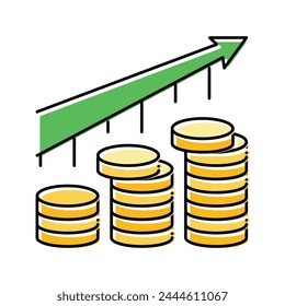 growth trend gold coin color icon vector. growth trend gold coin sign. isolated symbol illustration