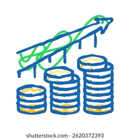 growth trend gold coin doodle icon sketch vector. growth trend gold coin sign. isolated symbol illustration