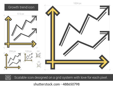 Icono de línea vectorial de tendencia de crecimiento aislado en fondo blanco. Icono de línea de tendencia de crecimiento para infografía, sitio web o aplicación. Icono escalable diseñado en un sistema de cuadrícula.