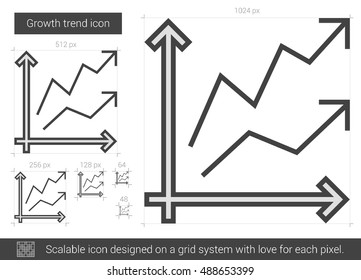 Icono de línea vectorial de tendencia de crecimiento aislado en fondo blanco. Icono de línea de tendencia de crecimiento para infografía, sitio web o aplicación. Icono escalable diseñado en un sistema de cuadrícula.