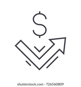 growth up, money vector line icon, sign, illustration on background, editable strokes