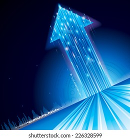 Growth upward arrow sign abstract technology background.