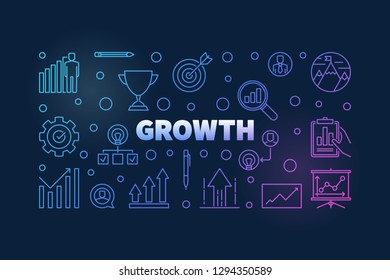 Growth vector colored horizontal thin line illustration or banner on dark background