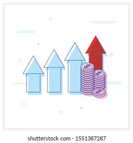 Growth vector diagram with arrow going up. Vector icon isolated on white background