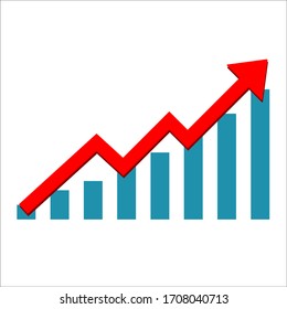 Growth vector diagram with the red arrow going up. Vector icon isolated on white background. Success business symbol