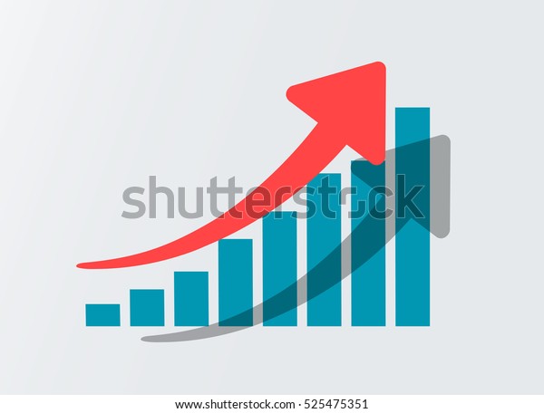 Growth vector\
diagram with red arrow going up. Vector icon isolated on white\
background. Success business\
symbol