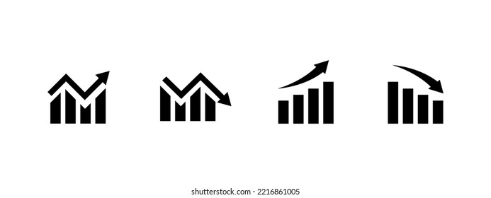 Growth vector icon. Graph or diagram with arrow going up and down. Graph rise and fall business. Vector illustration.	