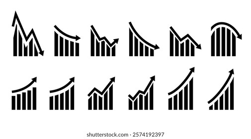 Growth vector icon. Graph or diagram with arrow going up and down. Vector