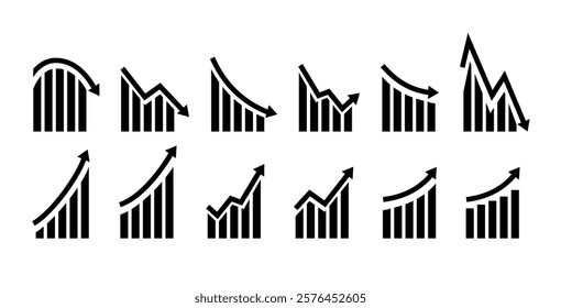 Growth vector icon. Graph or diagram with arrow going up and down. Vector