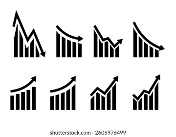 Growth vector icon. Graph or diagram with arrow going up and down. Vector