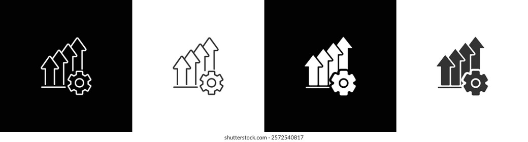 Growth vector icon graphic. Economic graphic growth arrow Financial rise up. Increase profit. Economic graphic growth arrow rising. Chart icon in black, white and transparent background.