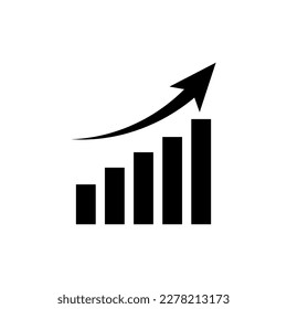 Growth vector icon. Growing bar graph symbol. Increase money growth icon. Vector illustration isolated on white background.