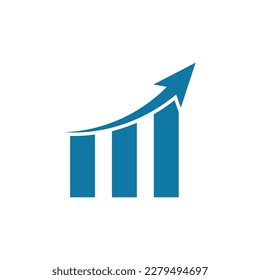 Growth vector icon. Growing bar graph symbol. Increase money growth icon. Vector illustration isolated on white background.