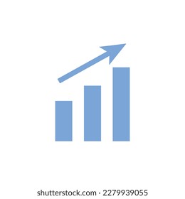 Growth vector icon. Growing bar graph symbol. Increase money growth icon. Vector illustration isolated on white background.