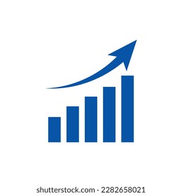 Growth vector icon. Growing bar graph symbol. Increase money growth icon. Vector illustration isolated on white background.