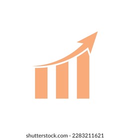 Growth vector icon. Growing bar graph symbol. Increase money growth icon. Vector illustration isolated on white background.